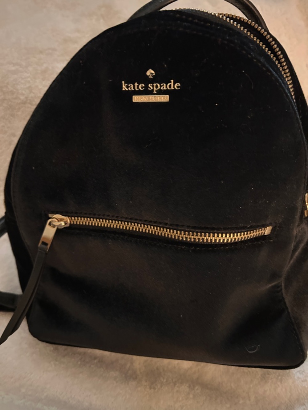 kate spade Black Velvet Backpack with Gold-Tone Hardware